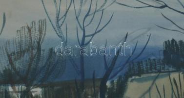 Szalóky Sándor (1921-1978): Kertben, 1967. Akvarell, papír, jelezve jobbra lent, 33,5×48 cm. Üvegeze...