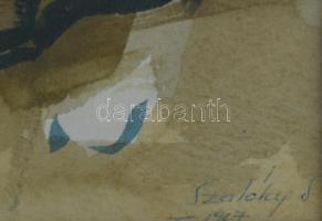 Szalóky Sándor (1921-1978): Kertben, 1967. Akvarell, papír, jelezve jobbra lent, 33,5×48 cm. Üvegeze...