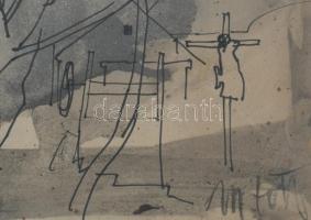 M.Tóth István (1922-2006): Hévizi vázlatok. Lavírozott tus, papír, jelzett, üvegezett fakeretben, 16...