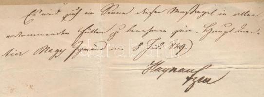 1849. július 8. báró Julius Haynau táborszernagy (1786-1853) autográf aláírása levélrtőredéken. Nagy...