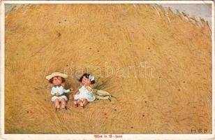 1922 Alles in ä-hren / Children art postcard, smoking. Wohlgemuth &amp; Lissner "Sommerurlaub auf dem Lande" No. 1009. HSB s: Herbert Schultz (EK)