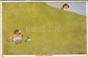 1922 Unverhofftes Wiedersehen / Children art postcard. Wohlgemuth &amp; Lissner "Sommerurlaub auf dem Lande" No. 1009. HSB s: Herbert Schultz (EK)