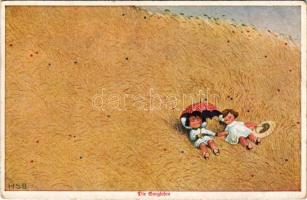 Die Sorglosen / Children art postcard. Wohlgemuth &amp; Lissner "Sommerurlaub auf dem Lande" No. 1009. HSB s: Herbert Schultz (EK)