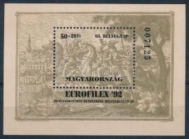 1992 Bélyegnap - Eurofilex blokk enyvezetlen papíron, nincs felragasztva (18.000)