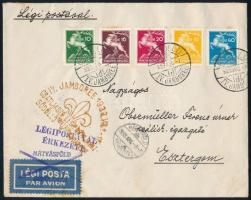 1933 Jamboree csatlakozó légipostajárat levél Cserkész sorral, a hátoldalon két levélzáróval