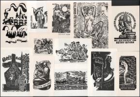 Klf. alkotók (Menyhárt József, Varga Mátyás, Stettner Béla, Várkonyi Károly, Fery Antal stb.): 13 db ex libris Réthy István, fametszet vagy linómetszet, papír, többségében jelzett a metszeten, klf. méretekben