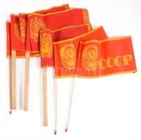 ca 1960 6 db szovjet zászló fa nyéllel, szövet 20x10 cm