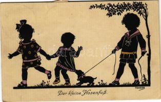 1920 Der kleine Hasenfuss / silhouette children art postcard. HB 282/4. s: F. Kaskeline