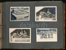 ca 1914-1918 56 db érdekes nagyrészt katonai fotó albumban, benne budapesti városképek, Szent Jobb körmenet, stb. albumban 6x9 cm-es fotók