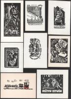 Klf. alkotók (Menyhárt József, Várkonyi Károly, Fery Antal stb.): 16 db ex libris Réthy István, fametszet vagy linómetszet, papír, többségében jelzett a metszeten, klf. méretekben
