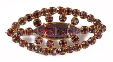 Antik bross, vörös kő (gránát?) berakásokkal, h: 4 cm