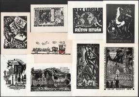 Klf. alkotók (Menyhárt József, Várkonyi Károly, Fery Antal stb.): 16 db ex libris Réthy István, fame...