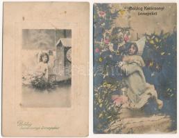 8 db főleg RÉGI motívum képeslap: karácsonyi és újévi üdvözlőlapok, vegyes minőségben / 8 mainly pre-1945 motive postcards: Christmas and New Year greeting cards, in mixed quality