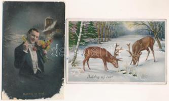 8 db főleg RÉGI motívum képeslap: karácsonyi és újévi üdvözlőlapok, vegyes minőségben / 8 mainly pre...