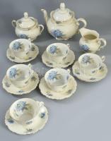 cca 1945 Bavaria Schumann kékvirág mintás teás készlet, jelzett, teljes, minimális kopással.