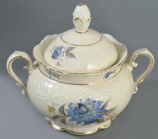 cca 1945 Bavaria Schumann kékvirág mintás teás készlet, jelzett, teljes, minimális kopással