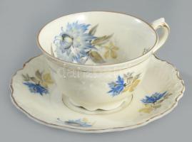 cca 1945 Bavaria Schumann kékvirág mintás teás készlet, jelzett, teljes, minimális kopással