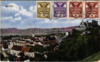 1925 Beckó, Beczkó, Beckov; látkép, várrom. Horovitz Adolf kiadása / view, castle ruins. TCV card (EB)