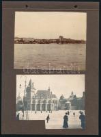 ca 1920 3 db Budapesti fénykép: Körút, Lánchíd, Városliget albumlapon 12x10 cm-es fotók