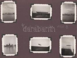 1930 A Zeppelin léghajó Budapesten 6 db feliratozott fotó albumlapon 6x9 cm  1930 The Zeppelin airship in Budapest 6 labeled photos on an album sheet 6x9 cm