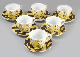 Eschenbach modern stílusú 6 darab kávés csésze alátéttel, jelzett, hibátlan, d: 14,5 cm