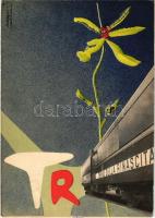 1953 Treno della Rinascitá documenta / Italian train, locomotive art postcard. artist signed + So. S...
