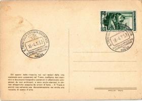 1953 Treno della Rinascitá documenta / Italian train, locomotive art postcard. artist signed + So. S...