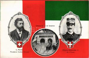 Imbocco Tunnel del Sempione, L. Forrer, Presidente Confed. Svizzera, Vittorio Emanuele III. Re d...