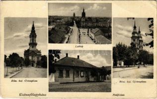 1937 Kiskunfélegyháza, Petőfi-ház, Római katolikus ótemplom és új templom, látkép + "BODROGKISFALUD POSTAI ÜGYN." (EB)