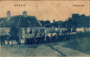 Szűcsi, Plébánia lak, körmenet. Hangya szövetkezet kiadása (fa)