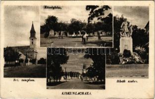 Kiskunlacháza, Református templom, Községháza, Hősök szobra, emlékmű, utca (Rb)