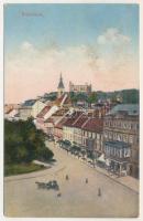 1923 Pozsony, Pressburg, Bratislava; látkép, vár, üzletek / general view, castle, shops (ázott / wet damage)