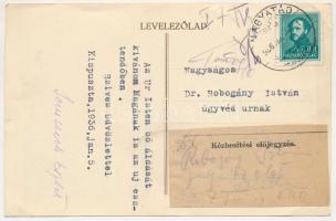 1936 Nagyatád-Kispuszta, Somssich Eszter grófnő kastélya, hátoldalon a tulajdonos (1876-1951) levelé...