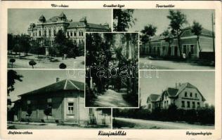 1940 Kisújszállás, városháza, Erzsébet-liget, Ipartestület, Stefánia-otthon, gyógypedagógia. Platz Ferenc kiadása (EK)