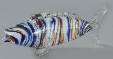 Murano anyagában színezett üveghal, hibátlan, h:25 cm