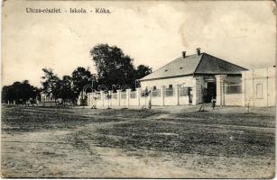 Kóka, utcarészlet, iskola. Pottok Ernő kiadása (Tápiósáp) (fl)
