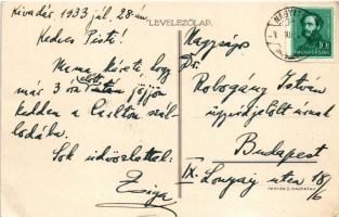 1933 Kivadár (Nagyatád), Gróf Somssich kastély és mauzóleum. Hátoldalon gróf Somssich Zsigmond (1914...