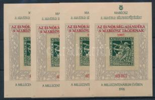 1997 MABÉOSZ 4 db emlékív "AZ ELNÖKSÉG AJÁNDÉKA A MABÉOSZ TAGOKNAK 1997" felülnyomással, részben sorszámkövetőek