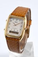 Seiko kvarc karóra, digitális kijelzéssel, bőr szíjjal, működik, 4x3 cm