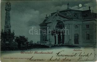 1899 Kecskemét, Színház, Szentháromság szobor este holdfényben. Schwartz Soma kiadása (fl)