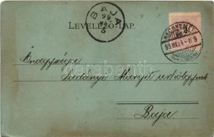 1899 Kecskemét, Színház, Szentháromság szobor este holdfényben. Schwartz Soma kiadása (fl)