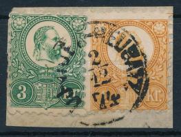 1871 2kr + 3kr kivágáson "UJVIDÉK-NEUSATZ"