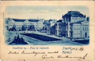 1899 Zagreb, Zágráb, Agram; Sveucilistni trg. F. X. Hribara / Place de l'Université / square, theatre (EK)