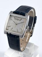 Longines mechanikus karóra, korrodált számlap, működik, bőr szíjjal, 32x32 mm