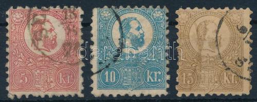 1871 Kőnyomat 5kr, 10kr + 15kr (min. 110.000) vegyes minőség / mixed quality