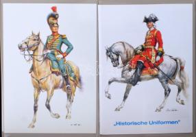 kb 150 modern német kiadású képeslap: postatörténet, katonai egyenruhák stb. osztott lapos képeslap berakóban gyűrűs borítóval, tokkal