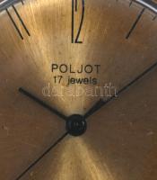 Poljot 17 köves mechanikus karóra, bőr szíjjal, működik, d: 34mm