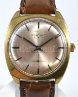 Pontiac Supporter mechanikus karóra, működik, karccal, bőr szíjjal, d: 34mm