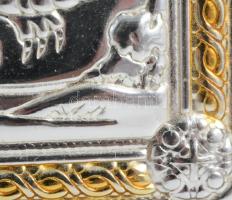 Sárkányölő Szent György ezüst (Ag) lemez borítású kép, keretben, jelzett, teljes méret 14x10 cm