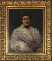 Lengyel-Reinfuss Ede (1873-1942): Melczer bárónő, a kékedi Melczer kastély úrnője portréja hermelinben és brossban. Olaj, vászon, jelezve balra lent. Dekoratív fakeretben, 74×60 cm. / oil on canvas, signed, framed. KIZÁRÓLAG SZEMÉLYES ÁTVÉTEL, NEM POSTÁZZUK! / ONLY PERSONAL COLLECTION AT OUR OFFICE!